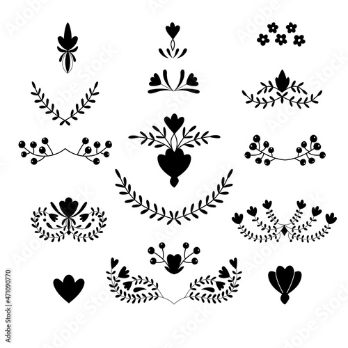 Set of black damask elements for greeting cards, tattoo and invitations © Екатерина Свирина