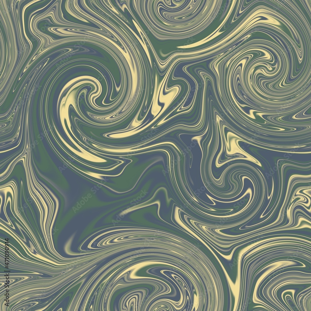 Obraz premium Seamless twirly swirly abstract liquid marble surface pattern design for print. High quality illustration. Trendy marbled fluid paint on water background. Funky expressive psychedelic swirl of paint.