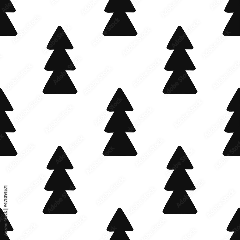 Seamless black and white vector pattern with trees Seamless black and white vector pattern with trees