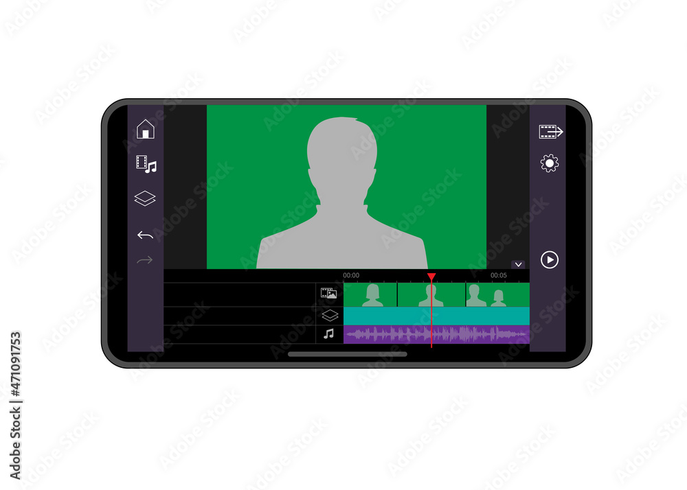 Mobile phone video editing application screen.  Application video editing display on Smartphone. 