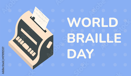 World braille day banner. A person reads a text written in Braille.