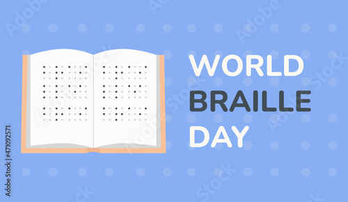 World braille day banner. Book with text written in Braille.