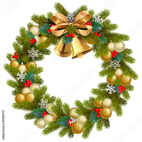 Vector Fir Wreath with Jingle Bells
