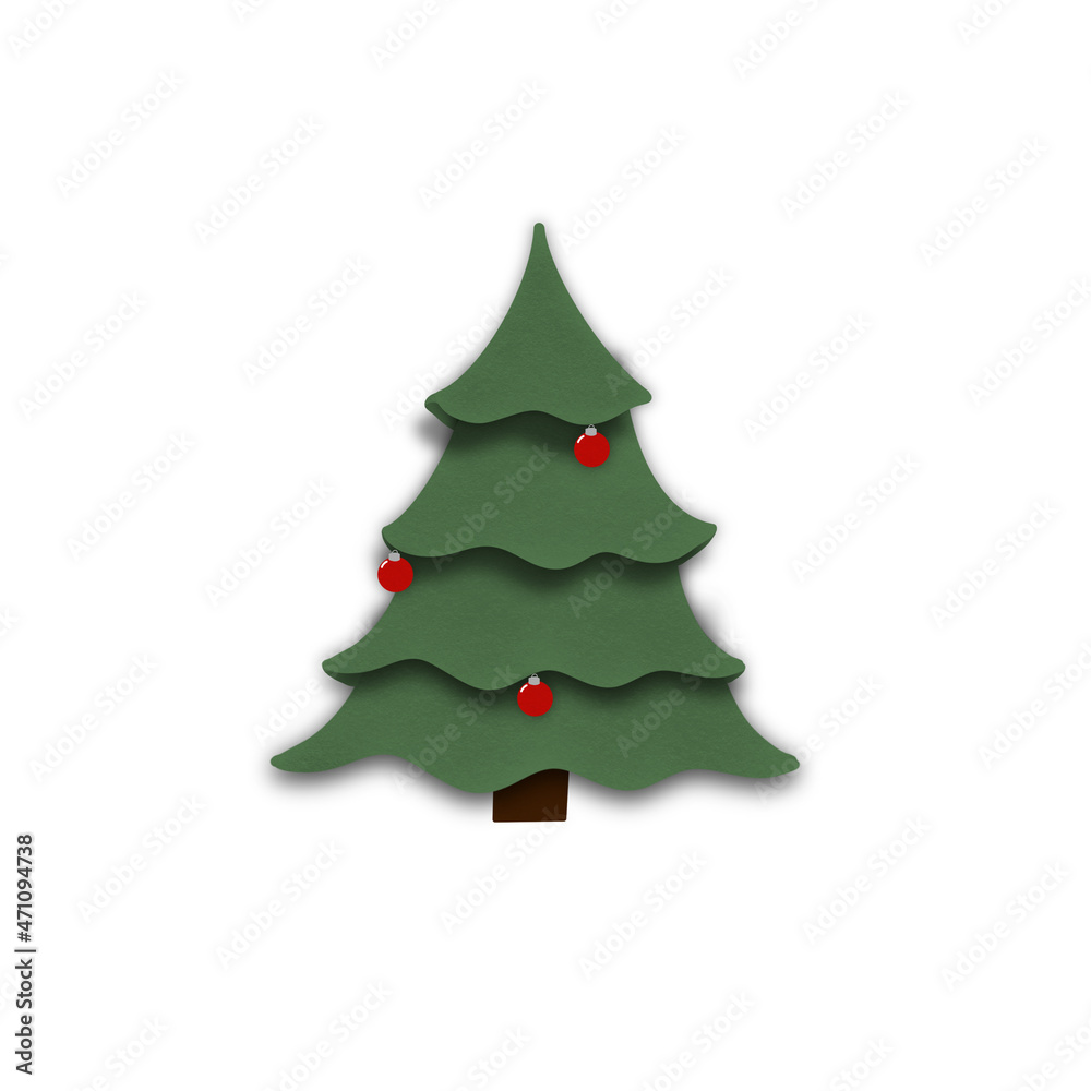 Single Christmas Tree with Red Ornaments