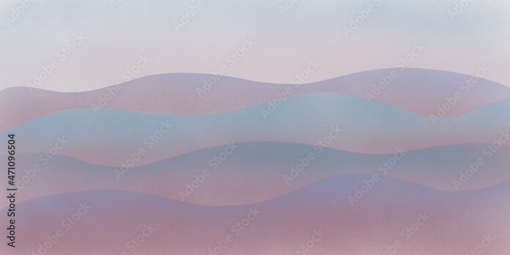 Fondo abstracto de paisaje. Ilustración con ondas, movimiento, montañas. Gradientes en tonos azules, rosas y naranjas. Puede utilizarse para publicidad, marketing, presentación, con espacio para texto