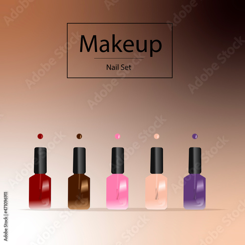 set of bottles and glasses. Nail Set