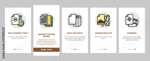 Paper List For Printing Poster Onboarding Mobile App Page Screen Vector. Filter And Tissue Paper, Photographic And With Watermarked, Wrapping Tobacco And Make Cigarette, Format Sheet. Illustrations