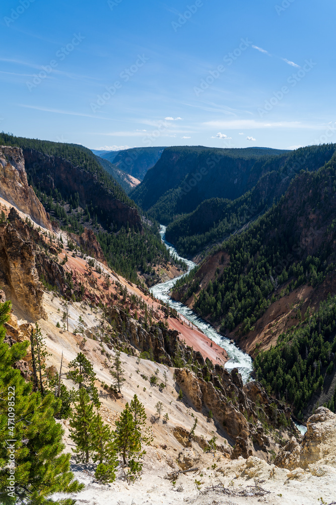 The Yellowstone River cuts through the Grand Canyon of the Yellowstone in Yellowstone National Park, Wyoming The Yellowstone River cuts through the Grand Canyon of the Yellowstone in Yellowstone National Park, Wyoming