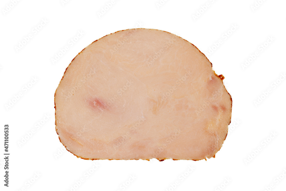 Piece of sliced ham isolated on white background. Piece of sliced ham isolated on white background.