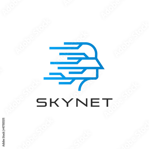 Artificial Intelligence logo design. Human Face with Digital Technology, for Skynet, Ai, Robot, Cyborg logo design