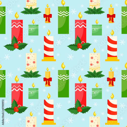 Seamless Christmas background with different holiday candles
