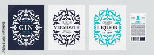 Set of template decorative label for gin, vermouth and liquor