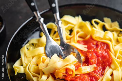 pasta tomato sauce Fettuccine vegetable tagliatelle meal linguini snack on the table copy space food background vegan or vegetarian food 