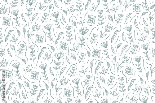 Floral seamless pattern with cute flowers and leaves