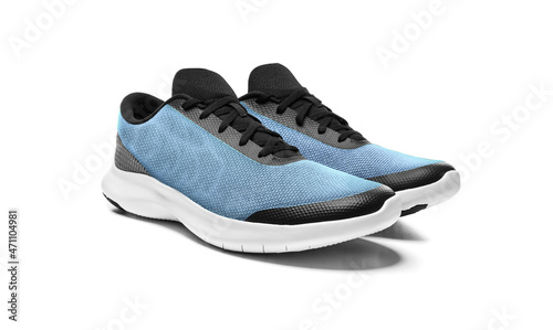 Unbranded modern sneakers isolated on a white background. Blue sport shoes.