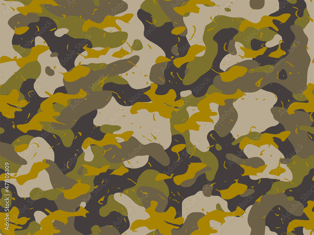 Fototapeta premium Full seamless camouflage texture skin pattern vector for military textile. Usable for Jacket Pants Shirt and Shorts. Army camo masking design for hunting fabric print and wallpaper. 