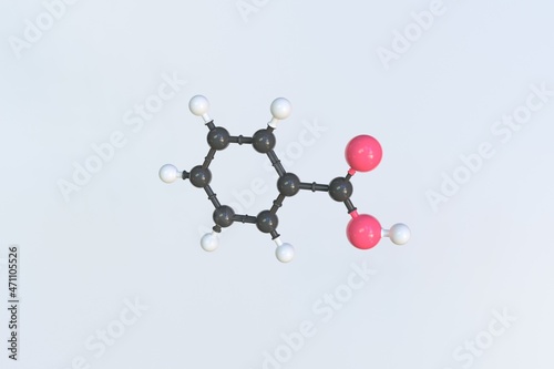 Molecule of benzoic acid, isolated molecular model. 3D rendering
