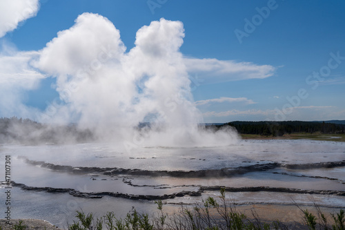 Great Fountain Geyser erupting in Yellowstone National Park