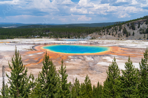 Grand Prismatic Spring - hot spring in Midway Geyser Basin in Yellowstone National Park in Wyoming