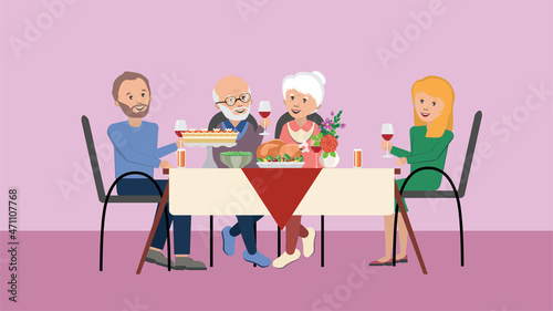 Thanksgiving dinner table and people © AnnaPa