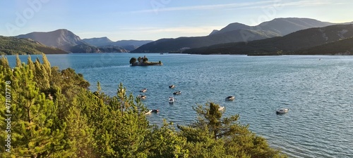 Boats on the turquoise lake in France
