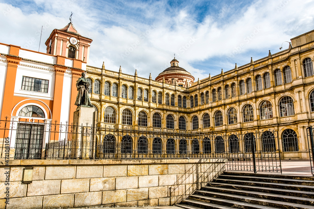 Facade of the Palacio Cardenalicio  or the Archbishops palace in the old center of Bogota, Colombia - South America