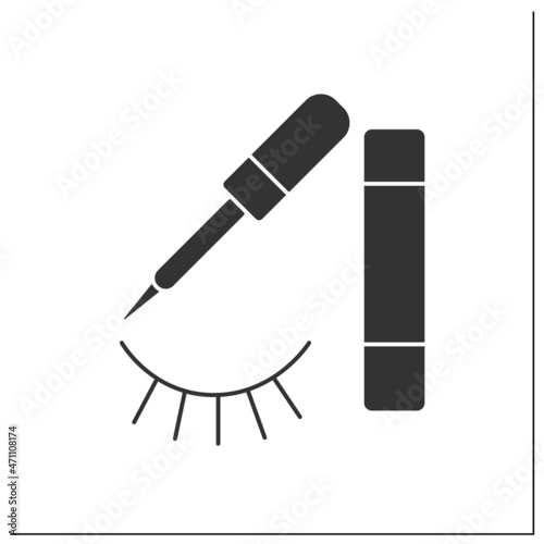  Eyeliner glyph icon. Cosmetic product. Special cosmetics for eyes to appear larger or more noticeable. Makeup concept.Filled flat sign. Isolated silhouette vector illustration