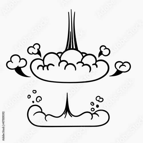 Comic clouds, cartoon vector clouds in line style isolated on light background.