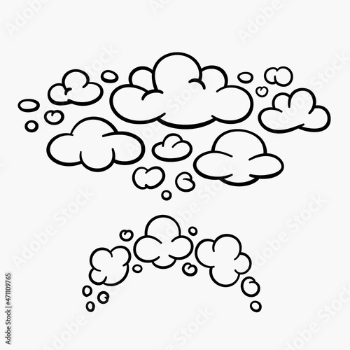 Comic clouds, cartoon vector clouds in line style isolated on light background.