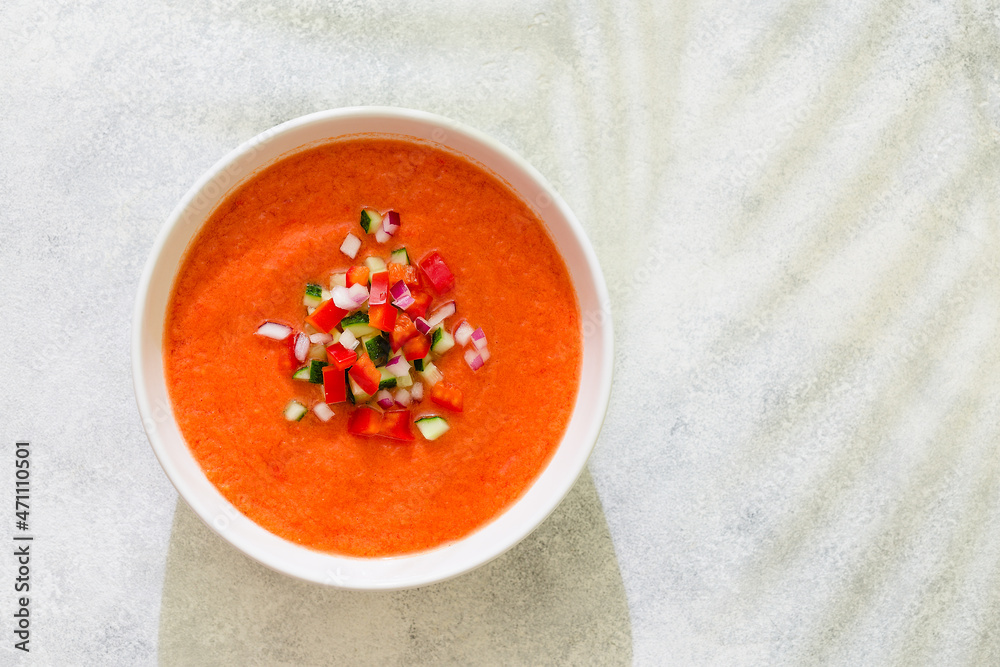 Traditional spanish cold tomato soup of fresh raw vegetables Traditional spanish cold tomato soup of fresh raw vegetables