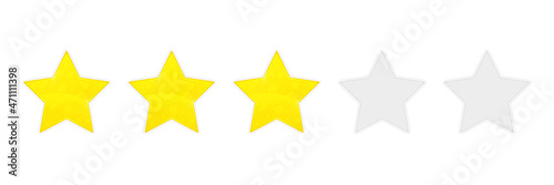 Yellow shining star. Rating. Vector illustration with a falling shadow on the background.