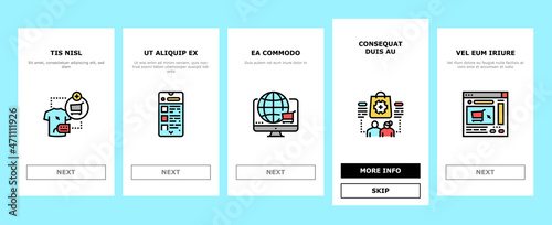 Ecommerce And Online Shopping Onboarding Mobile App Page Screen Vector. Ecommerce Smartphone Application And Online Payment, Electronic Purchase And Choosing Product, Discount And Sale Illustrations
