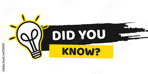 Did You Know banner design with light bulb and rays. Logo label design. Vector illustration