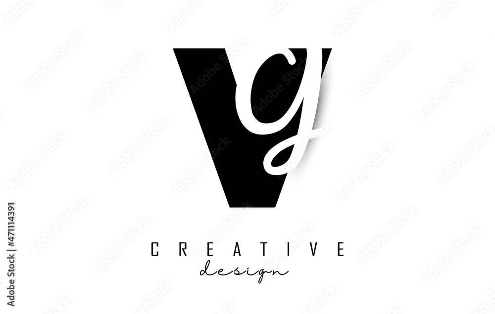 Letters VG Logo with a minimalist design. Letters V and G with geometric and handwritten typography.