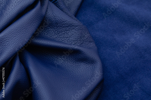 blue folded natural cow leather - material for handbags and shoes 