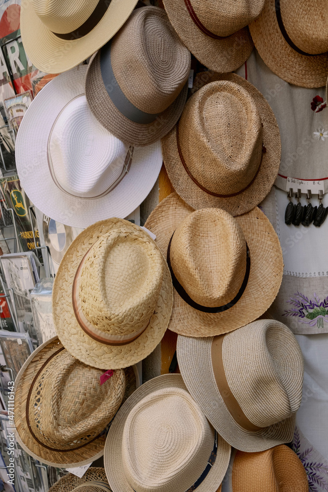 Stack of fedora hats for sale