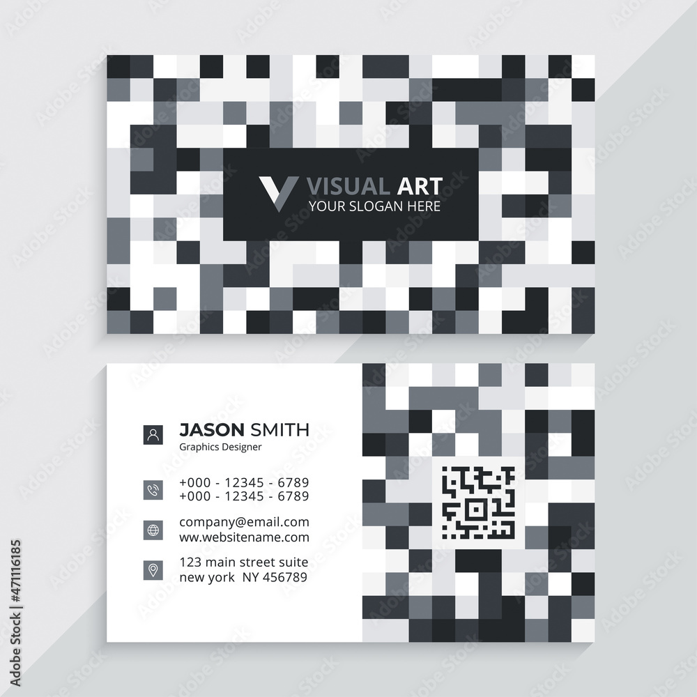 Black and white business cards in pixels style Black and white business cards in pixels style