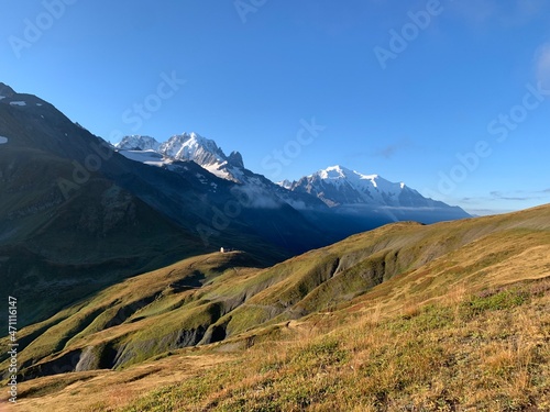Amazing landscape view of the "Col de balme", refuge, TMB, Mont Blanc