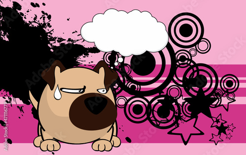 grumpy pug dog character cartoon ball style background in vector format