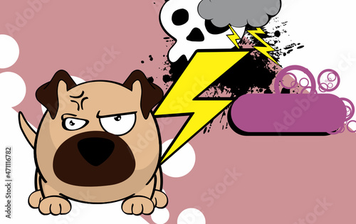 grumpy pug dog character cartoon ball style background in vector format