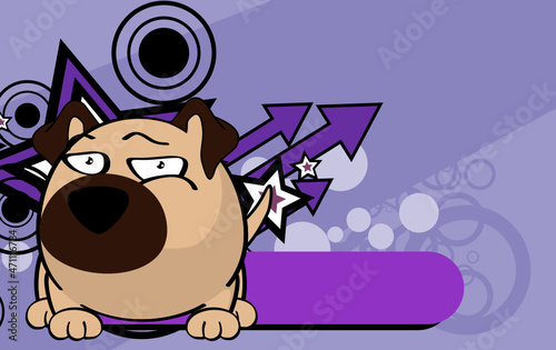 flirty pug dog character cartoon ball style background in vector format