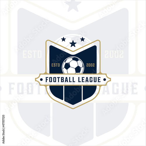 football or soccer modern logo vector illustration template icon graphic design. sport emblem with shield badge and typography