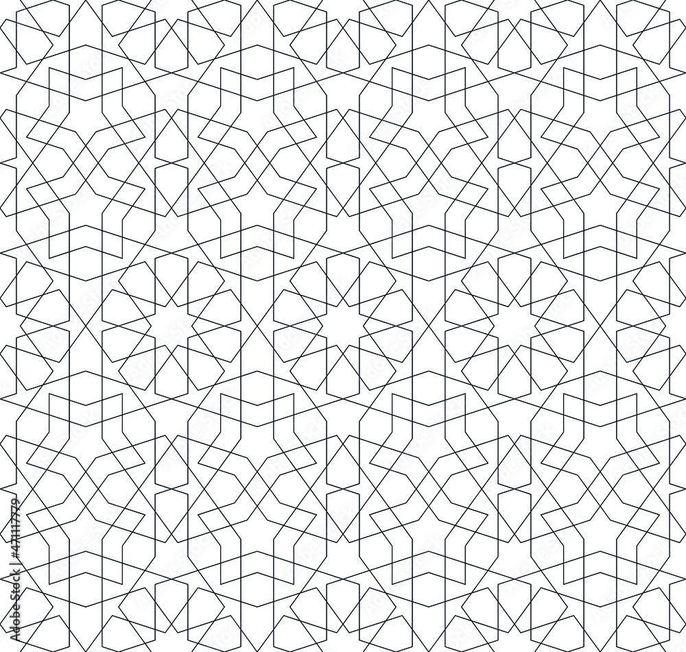 Seamless arabic geometric ornament in black color.