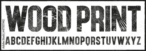 Wood Print Texture Font. Vintage Woodcut Letterpress Condensed Display Font. Works well at large sizes. 