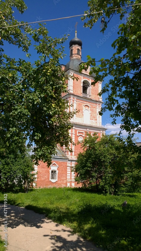 Ancient historical building of orthodox church cathedral in Russia, Ukraine, Belorus, Slavic people faith and beleifs in Christianity Pereslavl Zalessky