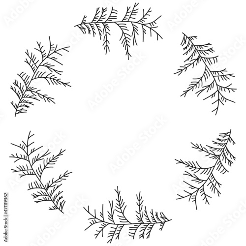 Spruce wreaths, round coniferous frame, vector illustration