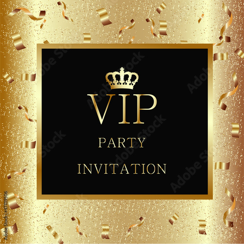 vip party invitation on black background with golden frame