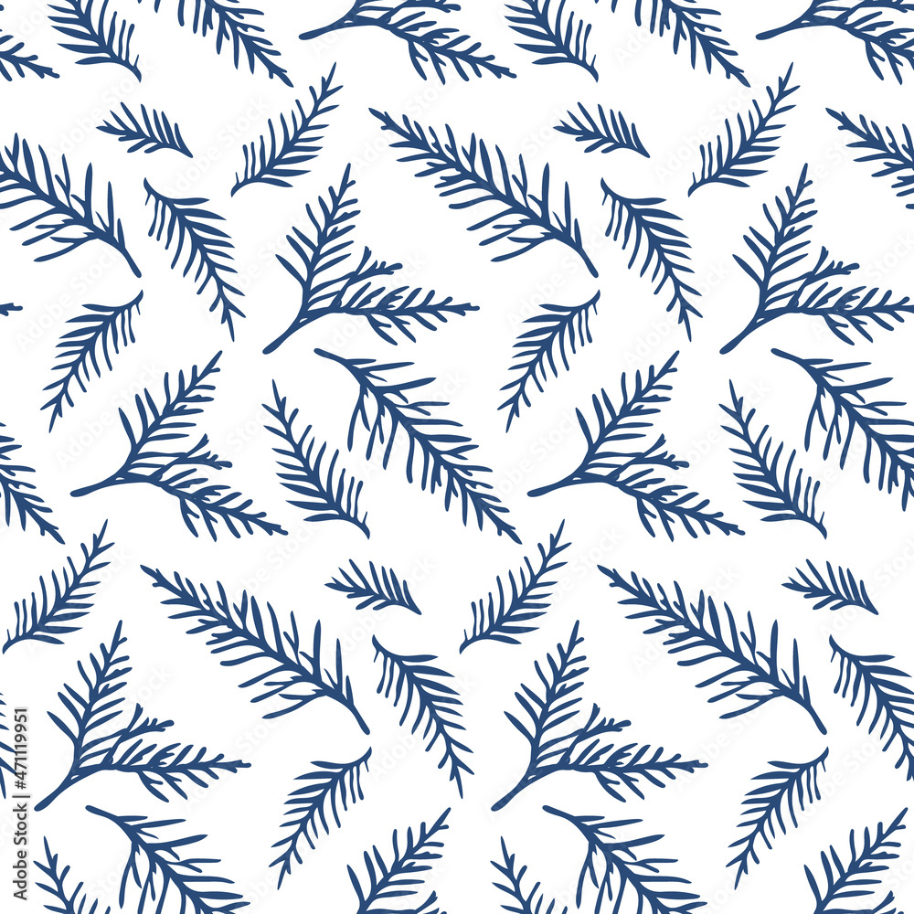 Seamless winter vector pattern of fir branches