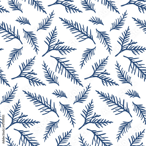 Seamless winter vector pattern of fir branches