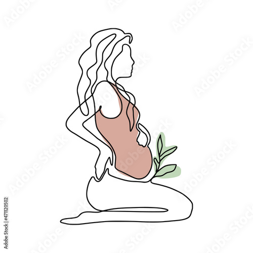 One line abstract illustration - single linear pregnant woman art